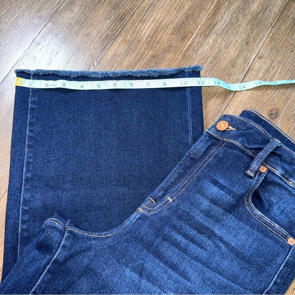 HIDDEN High Rise Wide Leg Jeans Frayed Hem Dark Blue Stretchy ankle crop - Picture 7 of 14